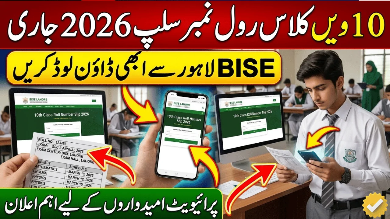 BISE Lahore 10th Class Roll Number Slip 2026